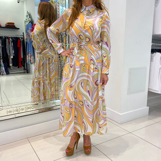 Yellow Pattern Shirt Dress