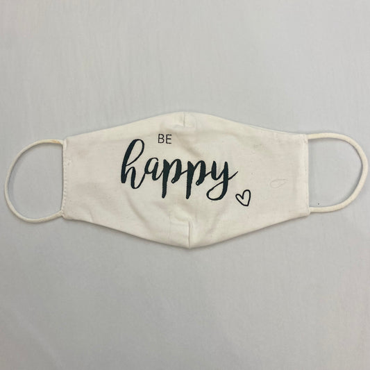 White “Be Happy” Cotton Mask