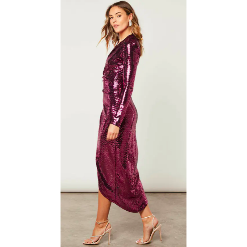 Pink Sequin Wrap Dress