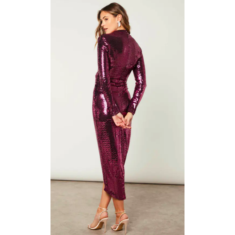 Pink Sequin Wrap Dress